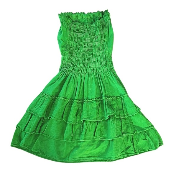 Strapless Green Embroidered Smocked Sundress Dress XS - Picture 5 of 7